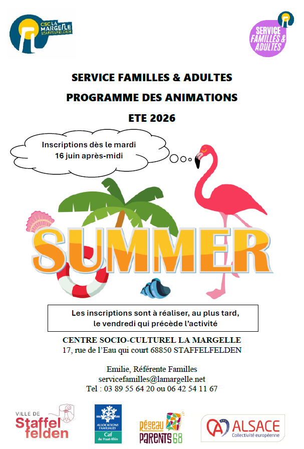 Service Adultes & Familles - programme des animations | été 2026