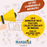 La Margelle recrute un.e animateur.trice d’Accueil Collectif Éducatif de Mineurs pour ses Mercredis Loisirs